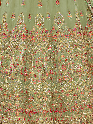 Green Organza Semi Stitched Lehenga With Unstitched Blouse Clothsvilla