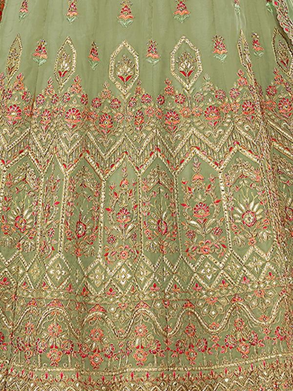Green Organza Semi Stitched Lehenga With Unstitched Blouse Clothsvilla