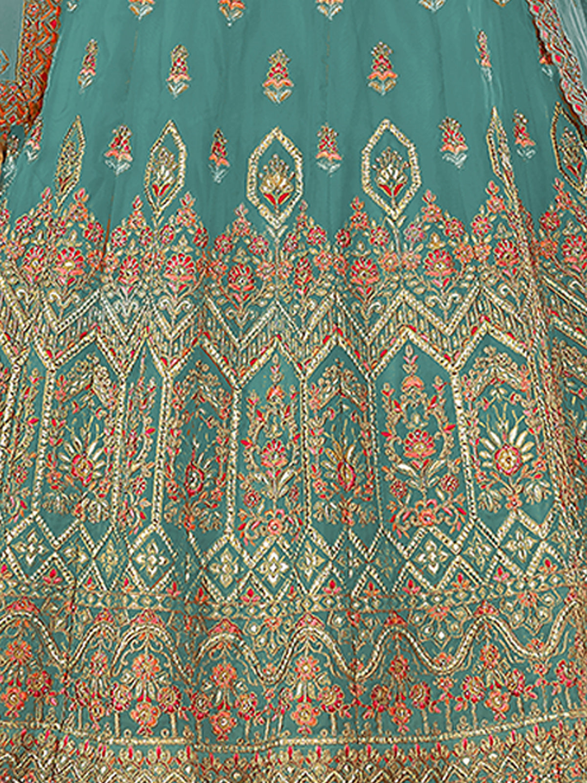 Light Blue Embroidered Organza Semi Stitched Lehenga With Unstitched Blouse Clothsvilla
