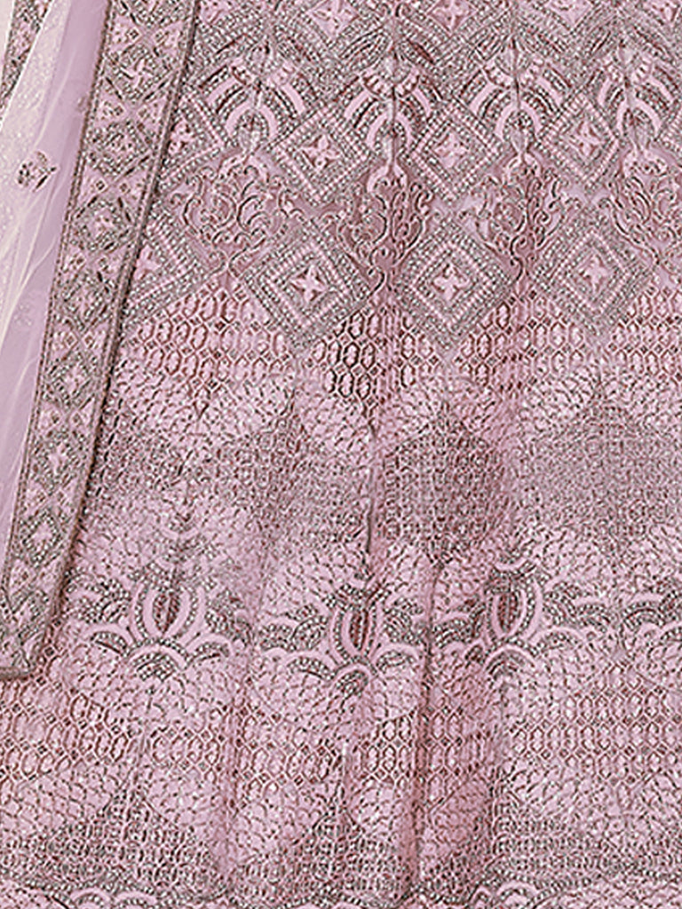 Pink Embroidered Crepe Semi Stitched Lehenga With Unstitched Blouse Clothsvilla