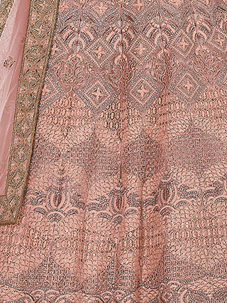 Peach Crepe Semi Stitched Lehenga With Unstitched Blouse Clothsvilla