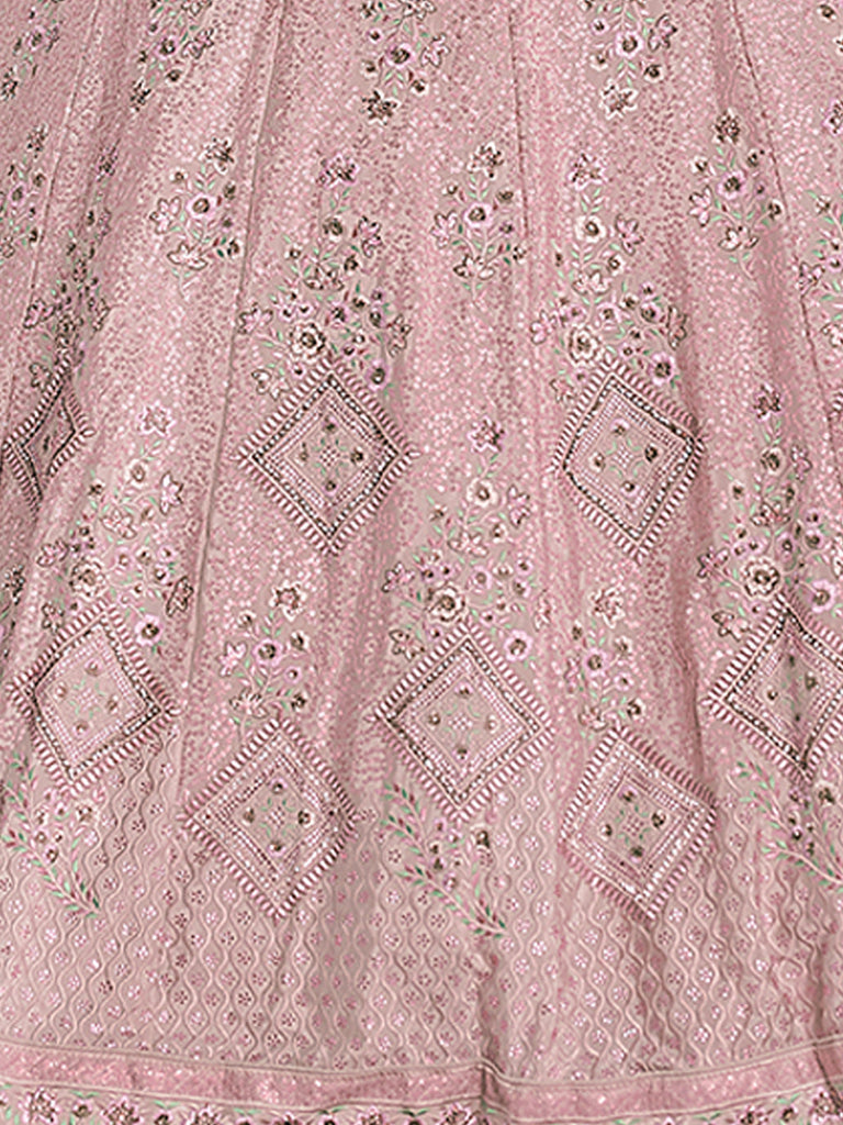Pink Embroidered Semi Stitched Lehenga With Unstitched Blouse Clothsvilla