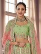 Load image into Gallery viewer, Green Embroidered Organza Semi Stitched Lehenga With Unstitched Blouse Clothsvilla