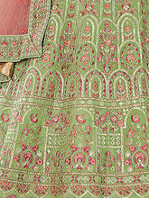 Load image into Gallery viewer, Green Embroidered Organza Semi Stitched Lehenga With Unstitched Blouse Clothsvilla