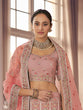 Load image into Gallery viewer, Peach Embroidered Organza Semi Stitched Lehenga With Unstitched Blouse Clothsvilla