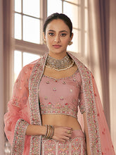 Load image into Gallery viewer, Peach Embroidered Organza Semi Stitched Lehenga With Unstitched Blouse Clothsvilla