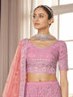 Load image into Gallery viewer, Pink Embroidered Organza Semi Stitched Lehenga With Unstitched Blouse Clothsvilla