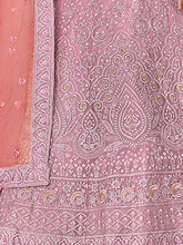 Load image into Gallery viewer, Pink Embroidered Organza Semi Stitched Lehenga With Unstitched Blouse Clothsvilla