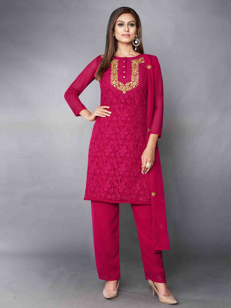 Fancy Pink Semi Stitched Kurta Set Clothsvilla