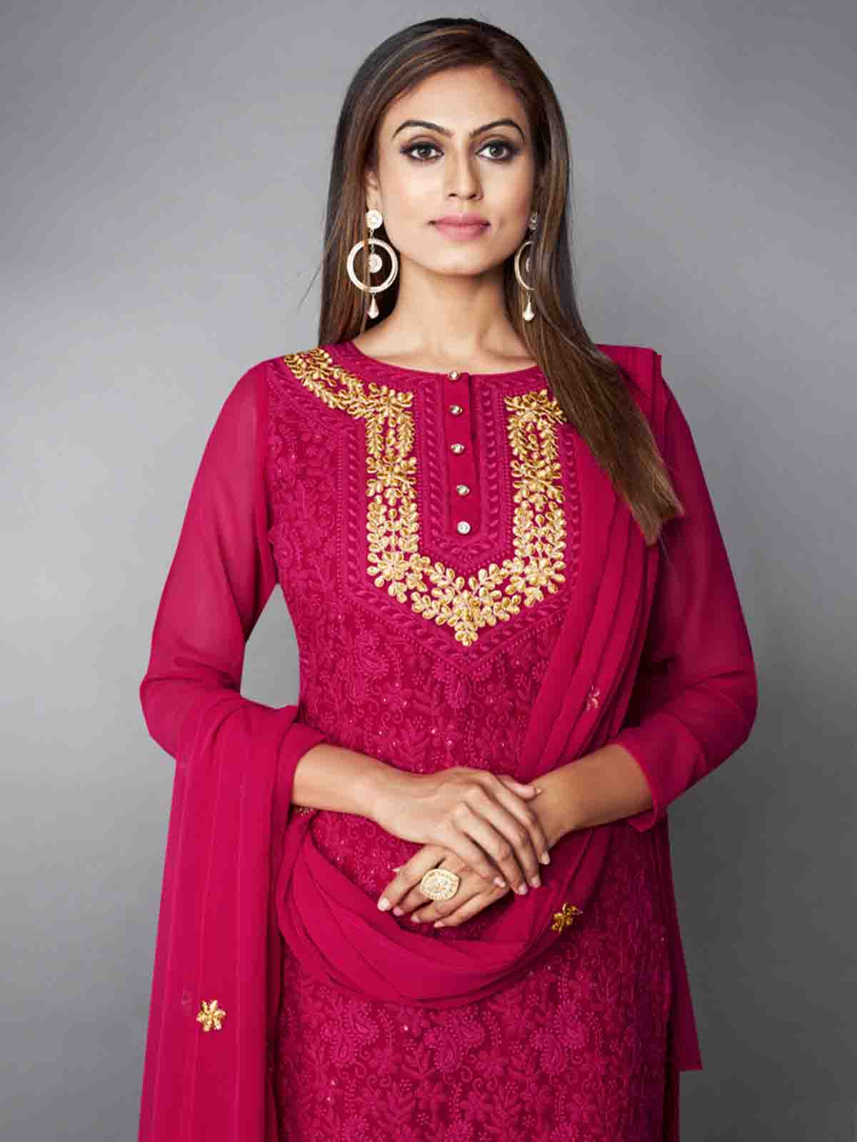 Fancy Pink Semi Stitched Kurta Set Clothsvilla