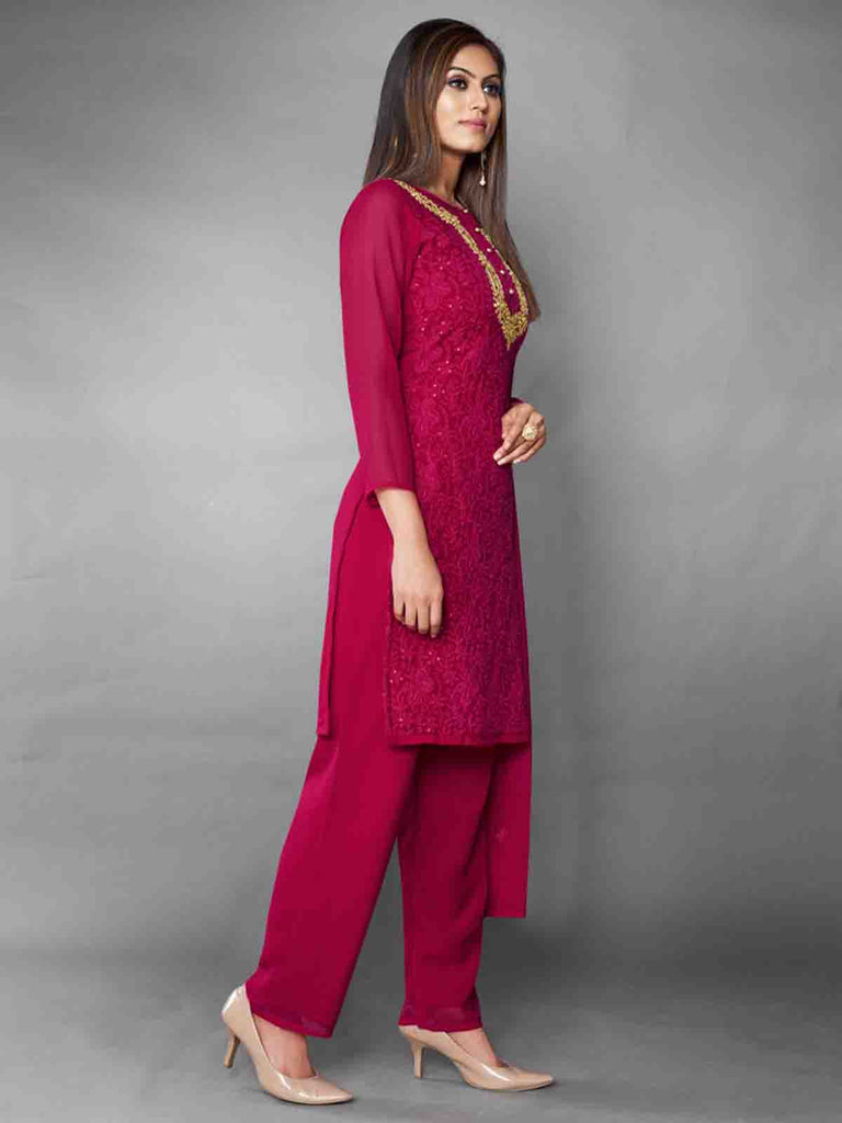 Fancy Pink Semi Stitched Kurta Set Clothsvilla