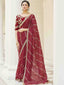 Maroon Organza Embroidered Saree With Unstitched Blouse Clothsvilla