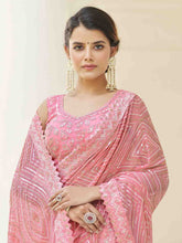 Load image into Gallery viewer, Pink Georgette Embroidered Saree With Unstitched Blouse Clothsvilla