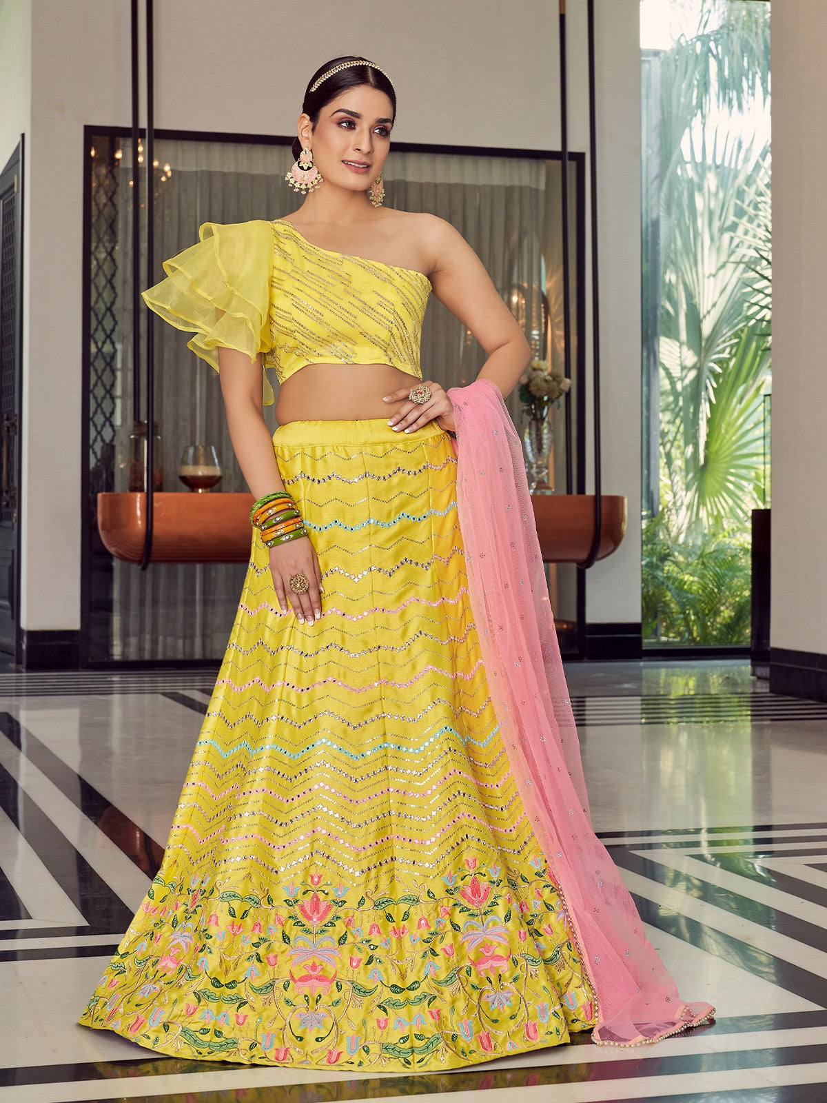 Designer Yellow Art Silk Semi Stitched Lehenga With  Unstitched Blouse Clothsvilla Main image