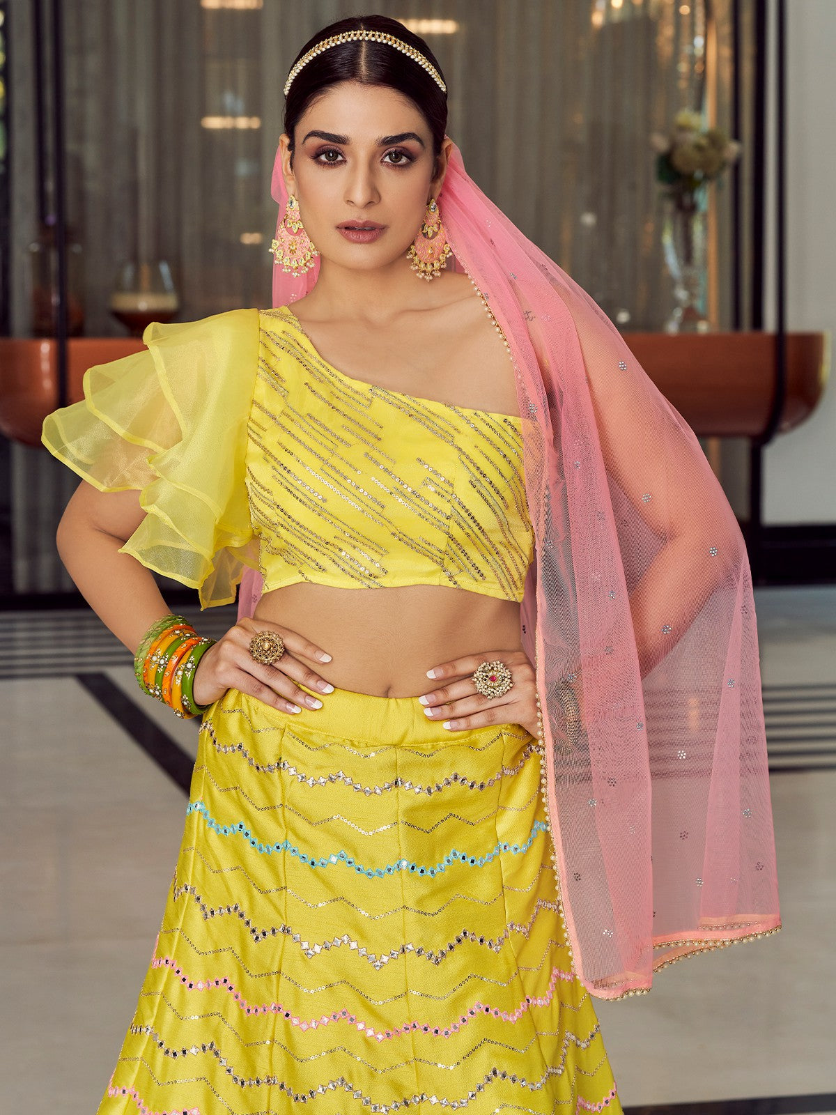 Designer Yellow Art Silk Semi Stitched Lehenga With  Unstitched Blouse Clothsvilla