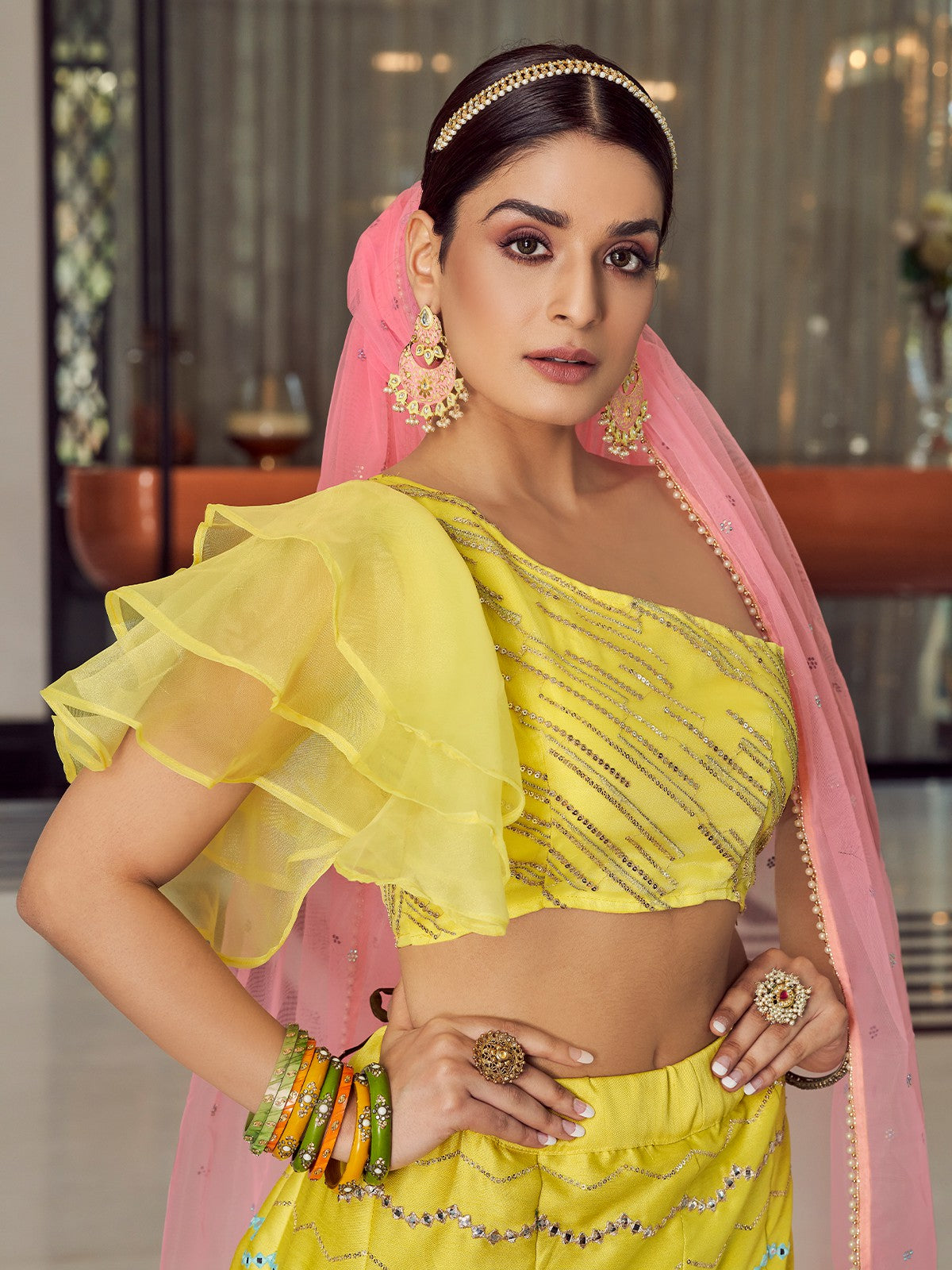 Designer Yellow Art Silk Semi Stitched Lehenga With  Unstitched Blouse Clothsvilla
