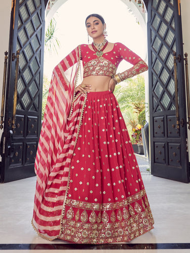 Festive Designer Magenta Semi Stitched Lehenga With  Unstitched Blouse Clothsvilla