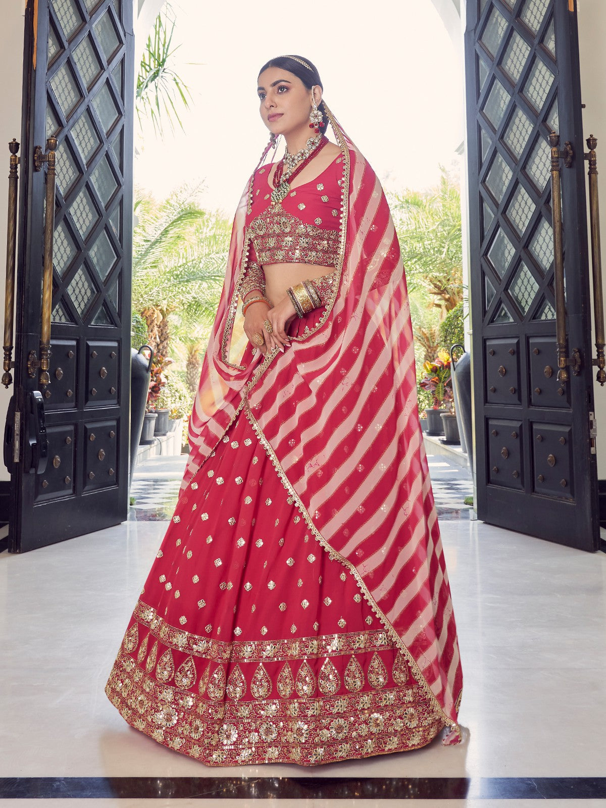 Festive Designer Magenta Semi Stitched Lehenga With  Unstitched Blouse Clothsvilla