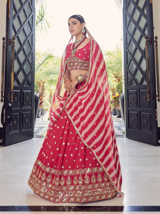 Festive Designer Magenta Semi Stitched Lehenga With  Unstitched Blouse Clothsvilla