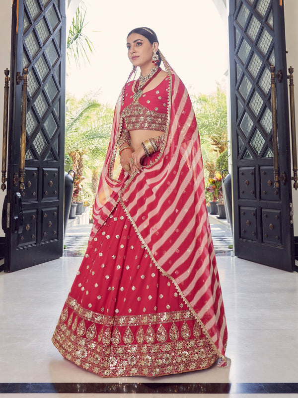 Festive Designer Magenta Semi Stitched Lehenga With  Unstitched Blouse Clothsvilla
