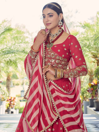 Festive Designer Magenta Semi Stitched Lehenga With  Unstitched Blouse Clothsvilla