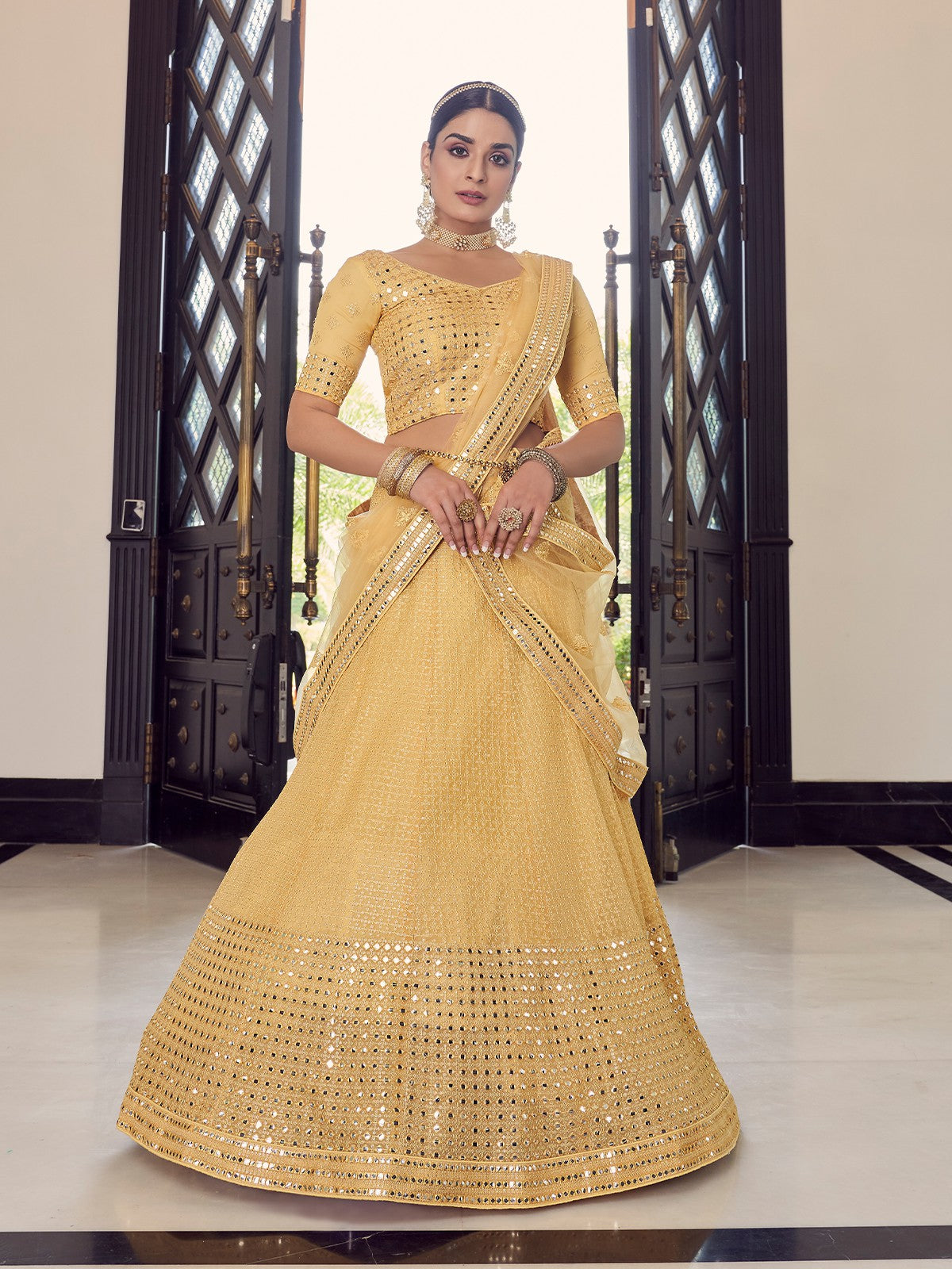 Beige Classic Semi Stitched Lehenga With  Unstitched Blouse Clothsvilla Main image
