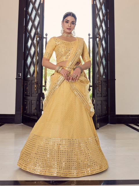 Beige Classic Semi Stitched Lehenga With  Unstitched Blouse Clothsvilla Main image