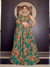 Load image into Gallery viewer, Green Organza Semi Stitched Lehenga With  Unstitched Blouse Clothsvilla