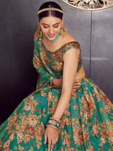 Load image into Gallery viewer, Green Organza Semi Stitched Lehenga With  Unstitched Blouse Clothsvilla