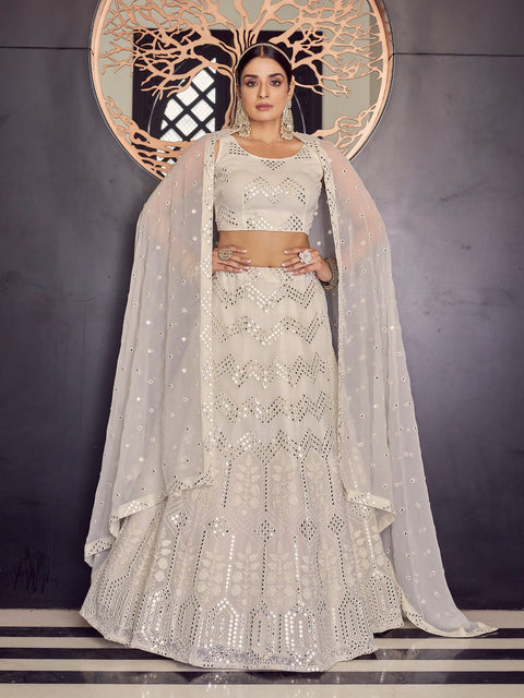 Designer White Semi Stitched Lehenga With  Unstitched Blouse Clothsvilla Main image