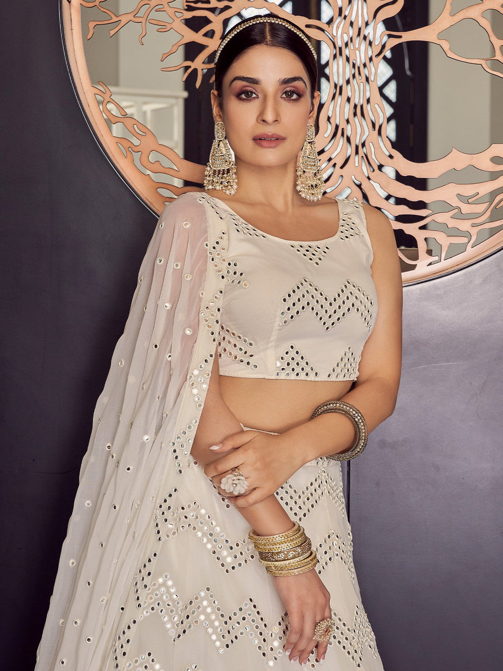 Designer White Semi Stitched Lehenga With  Unstitched Blouse Clothsvilla
