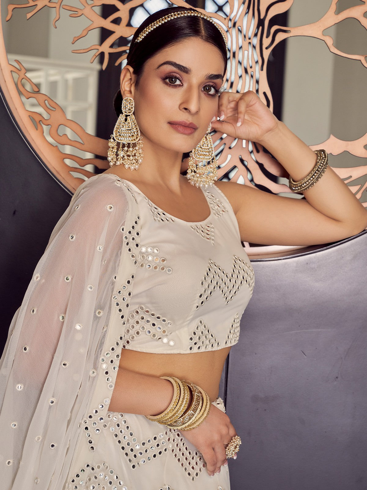 Designer White Semi Stitched Lehenga With  Unstitched Blouse Clothsvilla