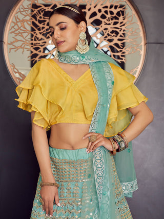 Sea Green Stunning Semi Stitched Lehenga With  Unstitched Blouse Clothsvilla
