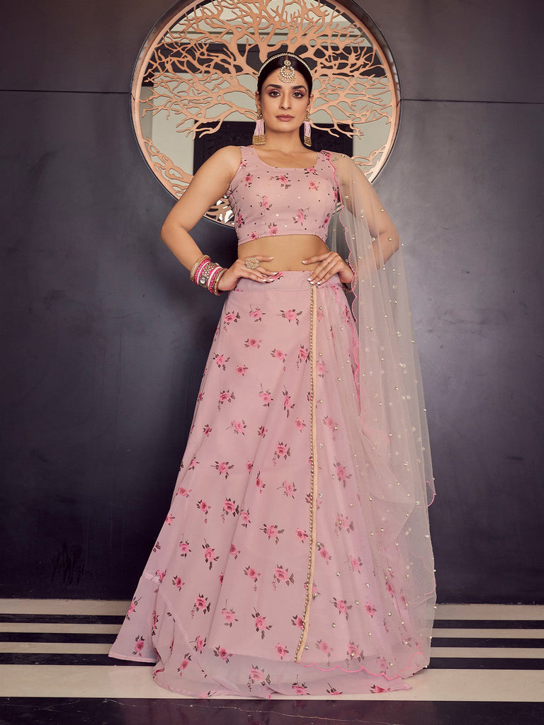 Designer Pink Semi Stitched Lehenga With  Unstitched Blouse Clothsvilla