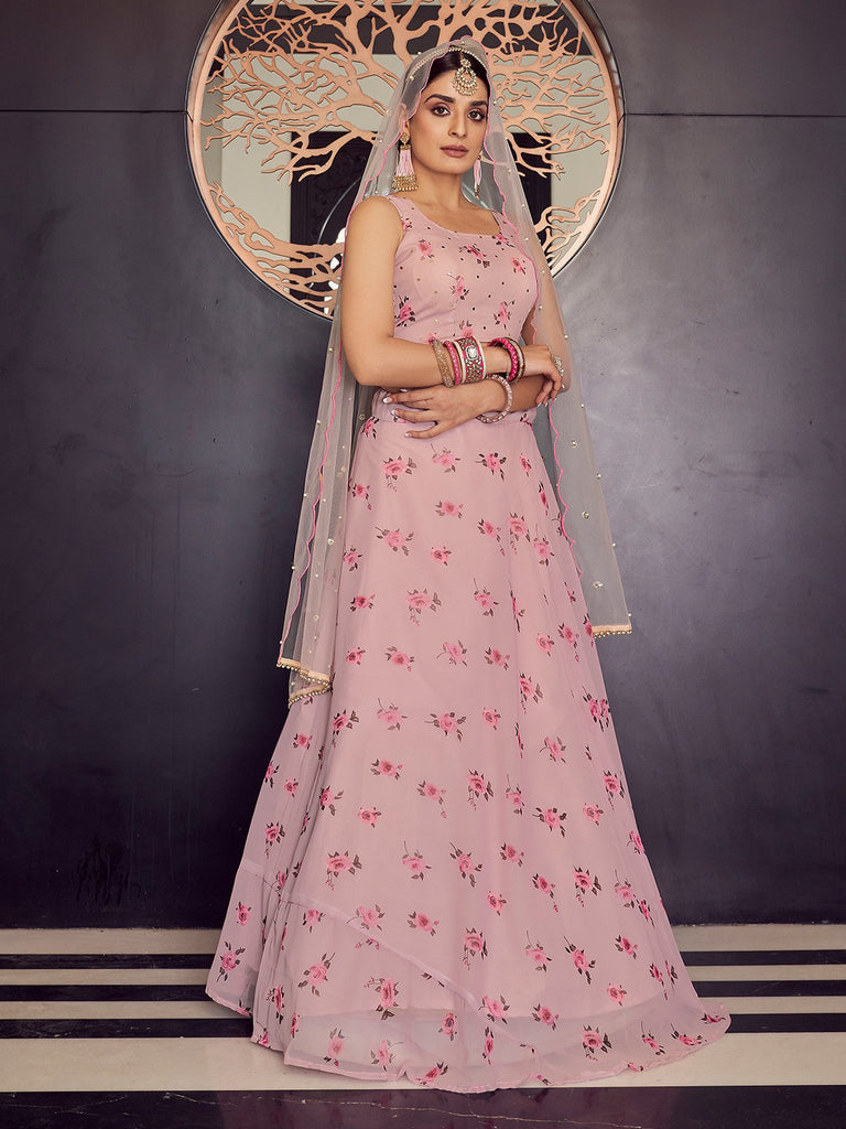 Designer Pink Semi Stitched Lehenga With  Unstitched Blouse Clothsvilla