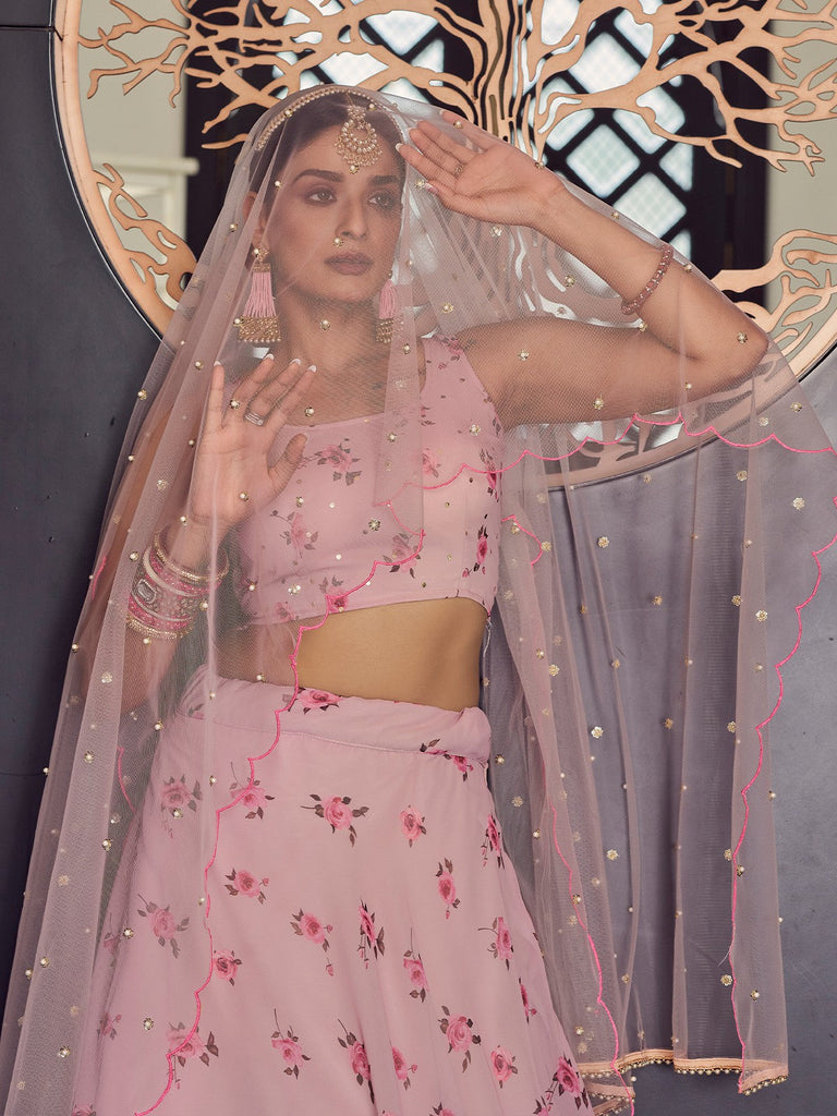 Designer Pink Semi Stitched Lehenga With  Unstitched Blouse Clothsvilla