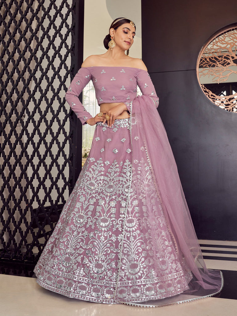 Heavy Designer Purple Georgette Semi Stitched Lehenga With  Unstitched Blouse Clothsvilla