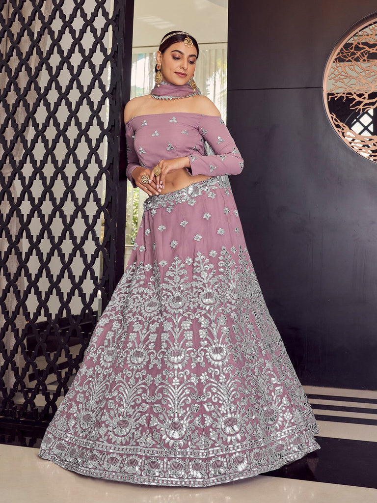 Heavy Designer Purple Georgette Semi Stitched Lehenga With  Unstitched Blouse Clothsvilla