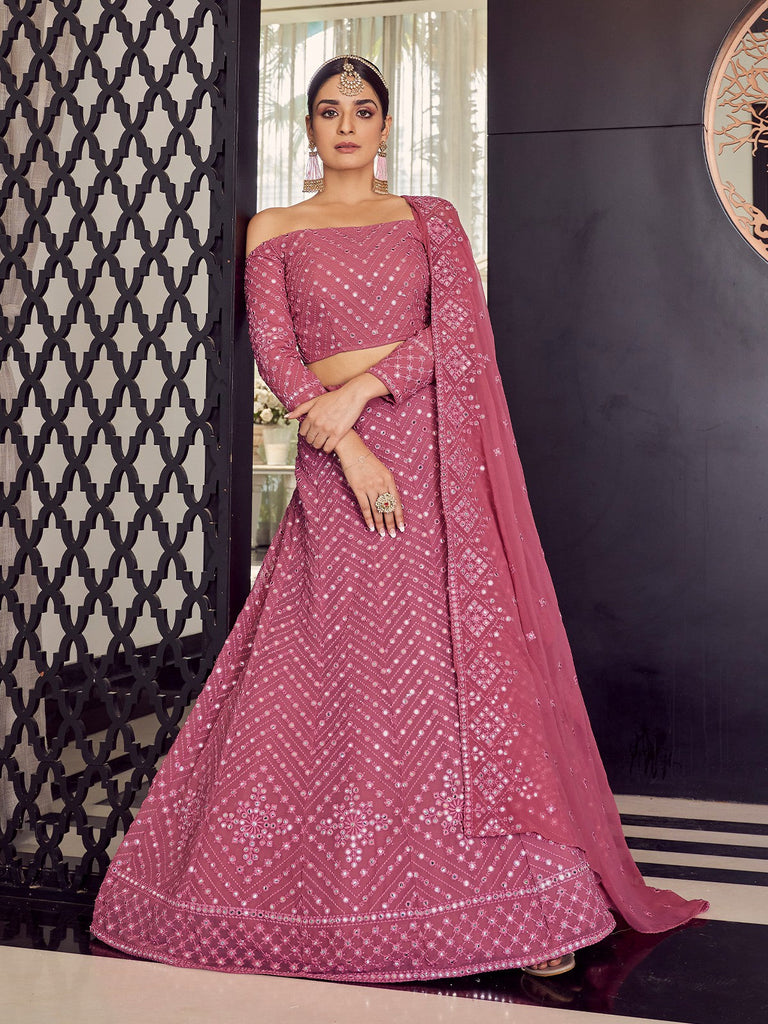 Designer Pink Semi Stitched Lehenga With  Unstitched Blouse Clothsvilla