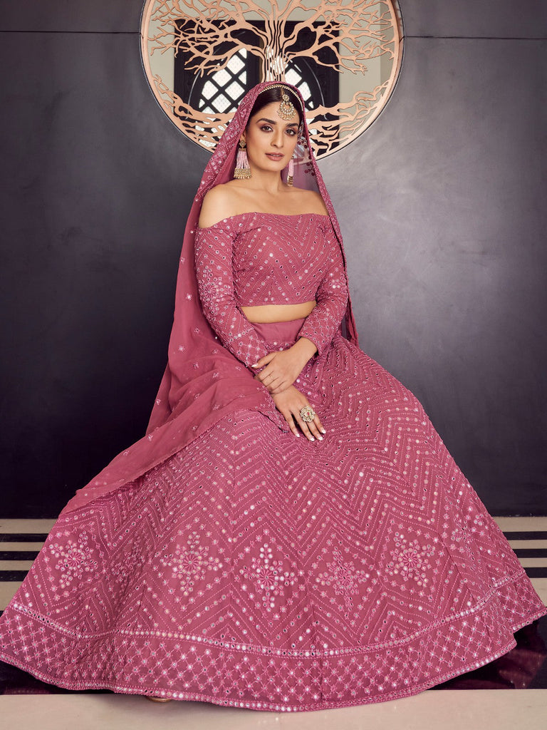 Designer Pink Semi Stitched Lehenga With  Unstitched Blouse Clothsvilla