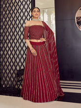 Load image into Gallery viewer, Georgette  Maroon  Semi Stitched Lehenga With  Unstitched Blouse Clothsvilla