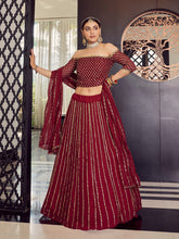 Load image into Gallery viewer, Georgette  Maroon  Semi Stitched Lehenga With  Unstitched Blouse Clothsvilla