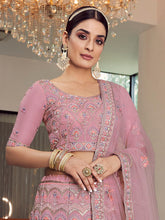 Load image into Gallery viewer, Pink Embroidered Organza Semi Stitched Lehenga With Unstitched Blouse Clothsvilla