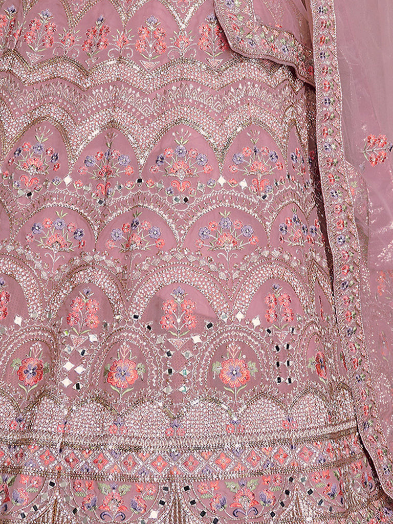 Pink Embroidered Organza Semi Stitched Lehenga With Unstitched Blouse Clothsvilla