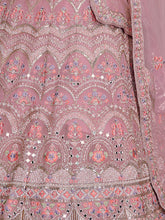 Load image into Gallery viewer, Pink Embroidered Organza Semi Stitched Lehenga With Unstitched Blouse Clothsvilla