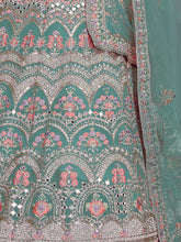 Load image into Gallery viewer, Sea Green Organza Semi Stitched Lehenga With Unstitched Blouse Clothsvilla