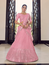 Load image into Gallery viewer, Pink Embroidered Georgette Semi Stitched Lehenga With Unstitched Blouse Clothsvilla