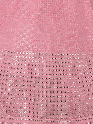 Pink Embroidered Georgette Semi Stitched Lehenga With Unstitched Blouse Clothsvilla