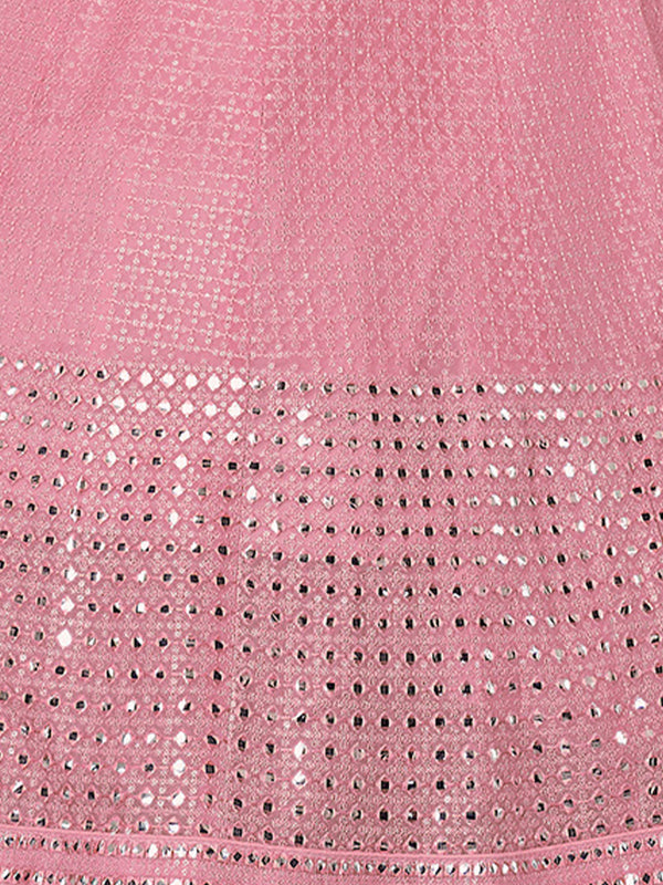 Pink Embroidered Georgette Semi Stitched Lehenga With Unstitched Blouse Clothsvilla