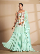 Load image into Gallery viewer, Sea Green Embroidered Georgette Semi Stitched Lehenga With Unstitched Blouse Clothsvilla